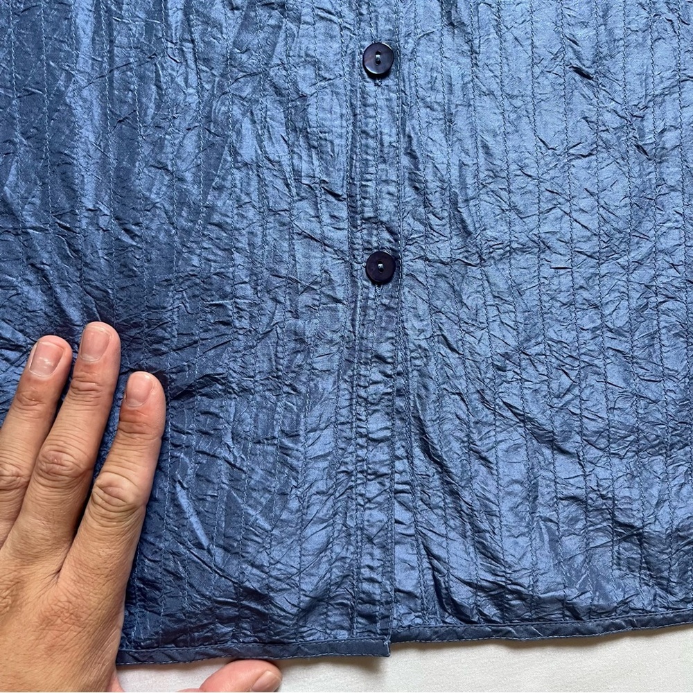 EILEEN FISHER blue‎ silk pleated pintuck button up boxy lagenlook tunic shirt - Picture 2 of 8